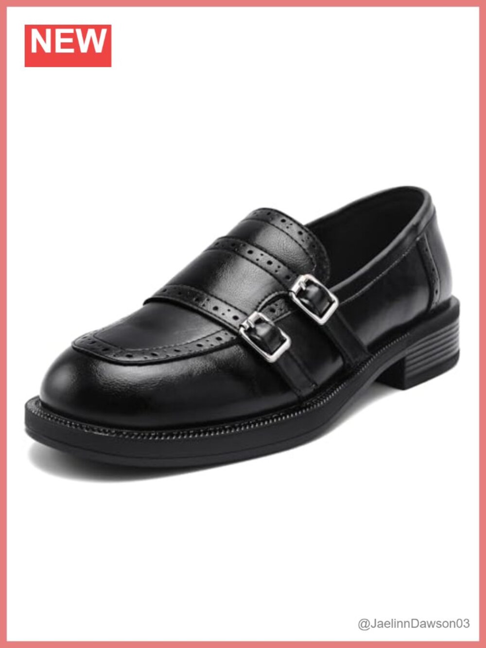 Leather Loafers with Buckles, Chunky Platform Slip-on Shoes for Women, Casual